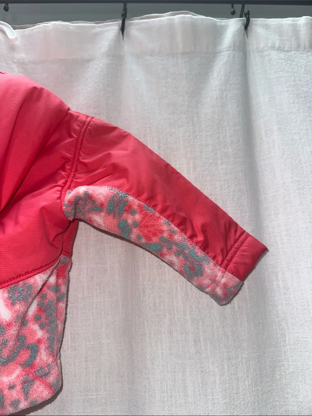 Columbia Pink Hooded Puffer Jacket with Patterned Panels